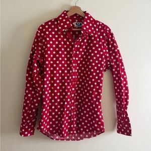 Men's Red Polka Dot Long-Sleeve Button-Down Shirt Vintage Vibe - MadCap England